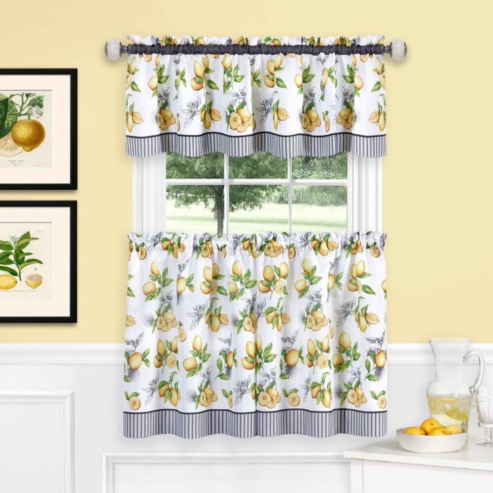 Achim Home Furnishing Lemon Drop Window Kitchen Curtains 3-Piece Tier & Valance